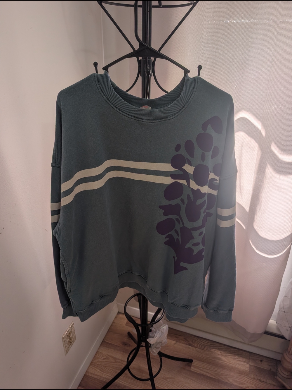 Free People Movement Teal Graphic Crewneck Sweatshirt Size Large